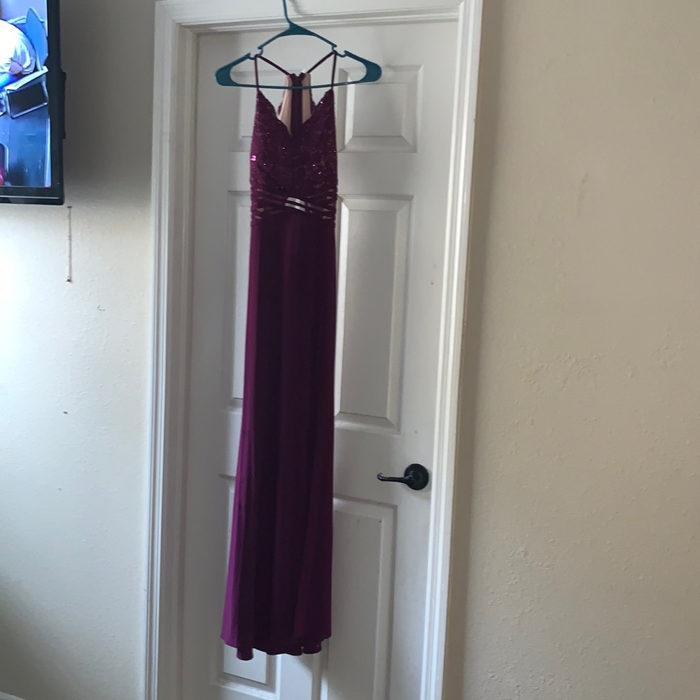 Plum purple long dress! Only worn once! Cut out back and mesh sides